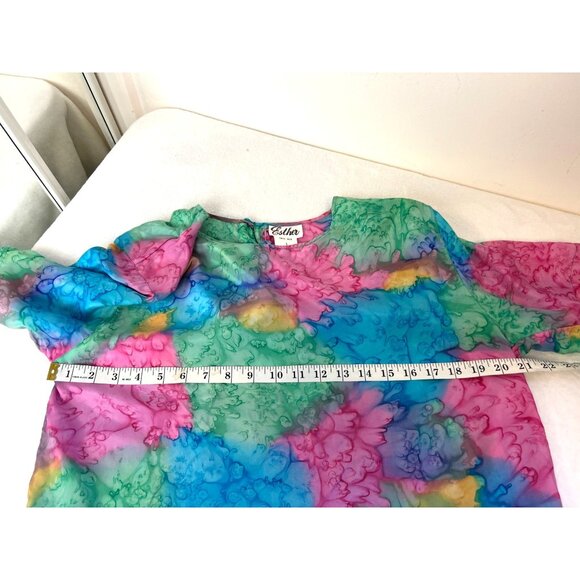 Vintage Esther 100% Silk Watercolors Blouse Large Shoulder pads Single back butt - Picture 4 of 5